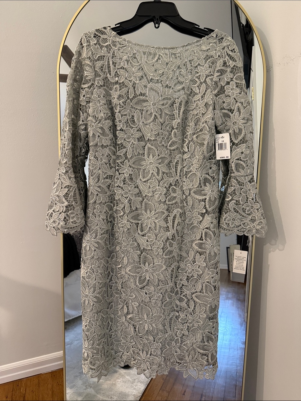 Lace Floral Midi Dress in Light Gray